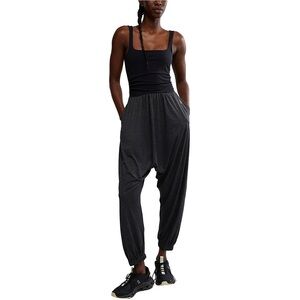 4257. FREE PEOPLE Shiny Happy Square Neck Sleeveless Jumpsuit in Black NWT $128